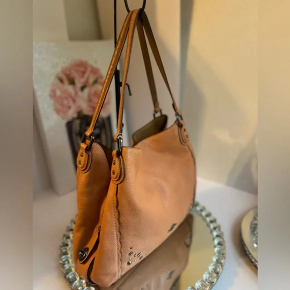 Coach Edie salmon Scalloped Pebble Leather Shoulder Bag - Picture 14 of 16